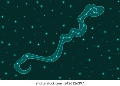 Ein großes horizontales Banner mit der Constellation Serpent. Schlange am Sternenhimmel. Symbol 2025 Chinesisches Neujahr. Astronomisches Poster. Vektorgrafik. EPS 10 Editierbarer Strich. 