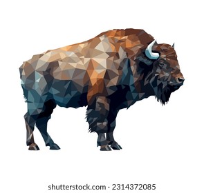 Large horned bison, vector icon isolated