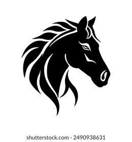 A large horse's head symbol in the center. Isolated black symbol. Vector illustration on white background