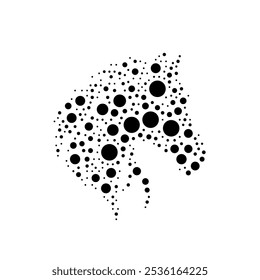 A large horse's head symbol in the center made in pointillism style. The center symbol is filled with black circles of various sizes. Vector illustration on white background