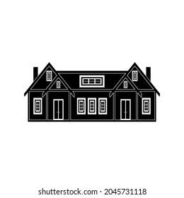 A large house with many windows, two doors and two floors on a white background. A vector image.