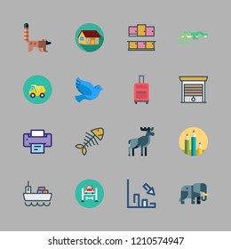large icon set. vector set about pencils, fishbone, moose and crocodile icons set.