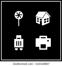 large icon. This set with printer, house, suitcase and lollipop vector icons for mobile and web