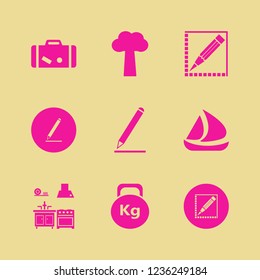large icon. large vector icons set kitchen, ship, weight and pencil