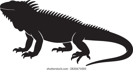 Large iguana lizard reptile silhouette wild animal illustration.