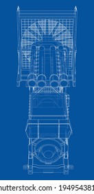 Gran generador de diesel industrial. Generador, motor diésel y radiador de refrigeración. Representación vectorial de 3d. Estilo de trama