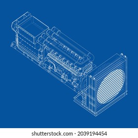 Large industrial diesel generator. Generator, diesel engine and cooling radiator. Vector rendering of 3d. Orthography or isometric