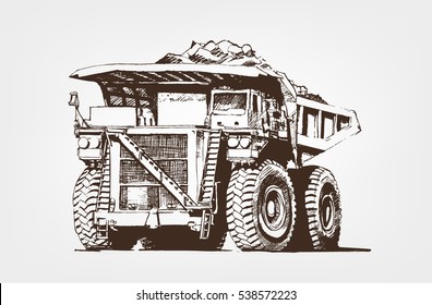 Large Industrial Mining Dump Truck. Sketch giant machine