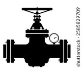 Large Industrial Pipe Control Valve - Black Silhouette illustration Icon Vector