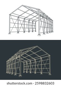 Large industrial shelter shed for equipment storage