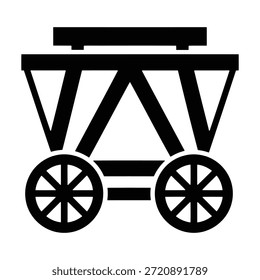 Large Industrial Wagon with Spoked Wheels and V Shape Frame, Minimalist Geometric Cart Vector Illustration