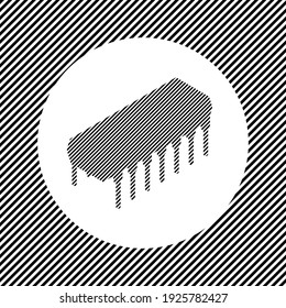 A large integrated circuit symbol in the center as a hatch of black lines on a white circle. Interlaced effect. Seamless pattern with striped black and white diagonal slanted lines
