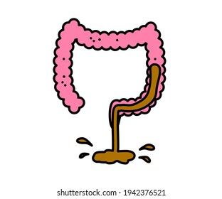 Large intestine on a white background. Diarrhea. Vector illustration.