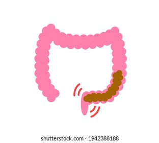 Large intestine on a white background. Constipation. Vector illustration.