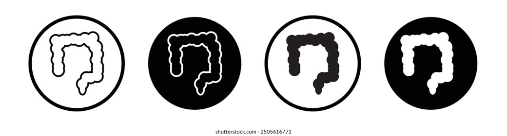 Dickdarm-Vektorsymbol-Set schwarz gefüllt und umrissen Stil.