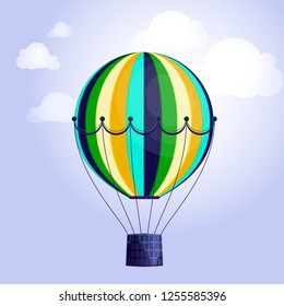 Large isolated bright colored balloon against the sky and clouds. Vector illustration.