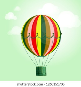 Large isolated bright colored balloon against the sky and clouds. Vector illustration.