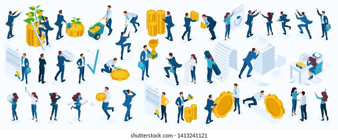 Large Isometric set of business people, businessmen, businesswoman, employees, investors, Directors, accountants, managers