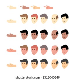 Large isometric Set of gestures of the hands and heads of a men, to create a 3D business man character. Create your isometric person for vector illustrations.