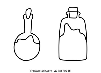 A large jar of potion. Glass bottles with cork. 