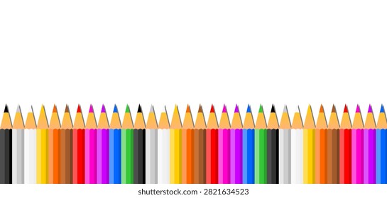 Large juxtaposed colored pencils at the bottom
