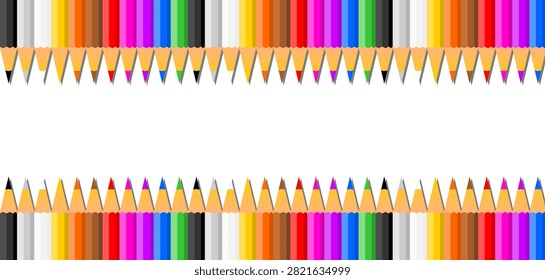 Large juxtaposed colored pencils at the top and bottom