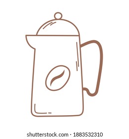 large kettle with prepared coffee icon in brown line vector illustration