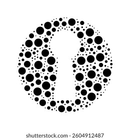 A large keyhole symbol in the center made in pointillism style. The center symbol is filled with black circles of various sizes. Vector illustration on white background