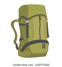 A Large Khaki Hiking Backpack. Vector Clipart.