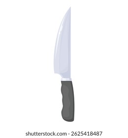 Large kitchen knife with a black handle is pointing upwards