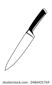Large kitchen knife for chef or cook in vector outline line art drawing