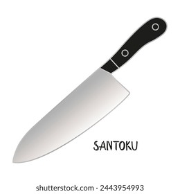 Large Knife With Black Handle on White Background