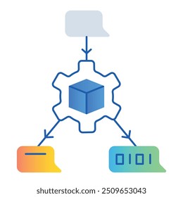 Grande Modelo de Lenguaje Diseño de Iconos de Núcleo. Representa el núcleo de IA, comprensión del lenguaje natural, generación de texto, aprendizaje automático. Icono de Vector con trazos y Colores editables.