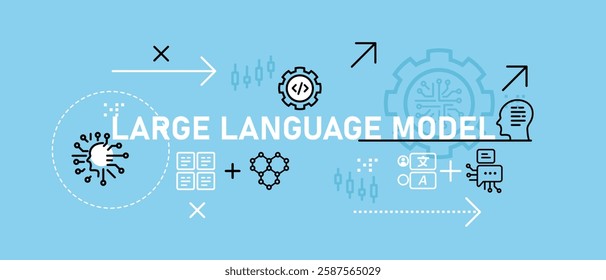 Large language model LLM conceptual big data processing learning smart modern technology programming algorithm information system icon design concept illustration