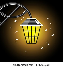 A large lantern glowing in the dark and night moths. Vector illustration