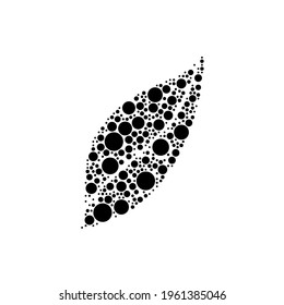 A large leaflet symbol in the center made in pointillism style. The center symbol is filled with black circles of various sizes. Vector illustration on white background
