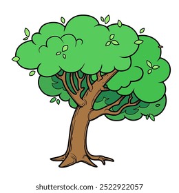 Large leaning deciduous tree color variation isolated on white background. Image produced without the use of any form of AI software at any stage.