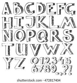 large letters and numbers with punctuation marks. vector tracing by manual drawing with a ballpoint pen