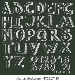 large letters and numbers with punctuation marks. vector tracing by manual drawing with a ballpoint pen