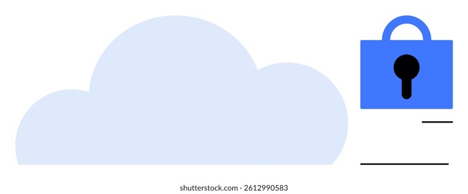 Large light blue cloud next to blue padlock with black keyhole Ideal for data, security cloud computing privacy online protection digital safety encrypted storage and vector illustrations