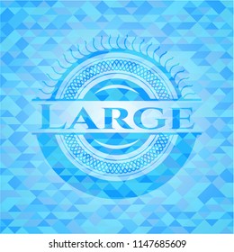 Large light blue emblem. Mosaic background