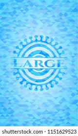 Large light blue emblem with mosaic background