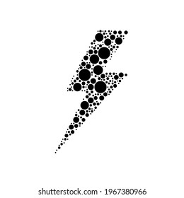 A large lightning symbol in the center made in pointillism style. The center symbol is filled with black circles of various sizes. Vector illustration on white background