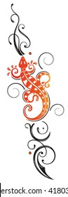 Large lizard with Tribal Tattoo, vector decoration, black and orange.