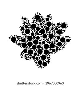A large lotus flower in the center made in pointillism style. The center symbol is filled with black circles of various sizes. Vector illustration on white background