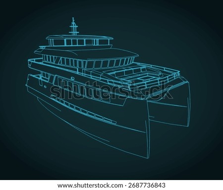 Large luxury catamaran stylized vector illustration