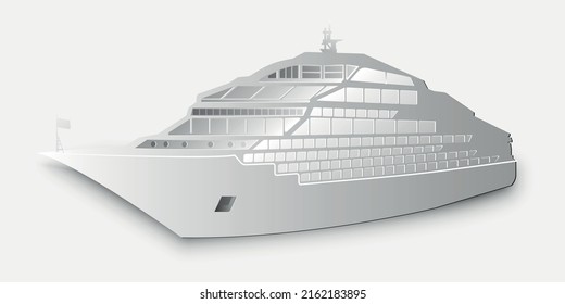 Large luxury cruise liner in light colors isolated on white background, sea vessel vector illustration suitable for water travel and ocean vacation logo