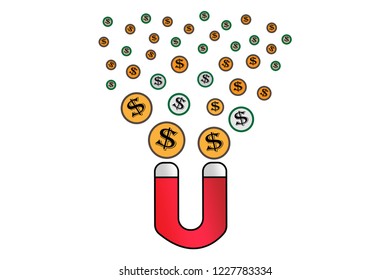 A large magnet attract money. money vector. business concept.