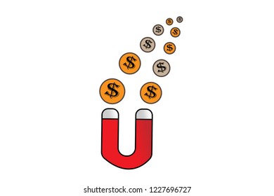 A large magnet attracts the money vector. business vector. business concept.