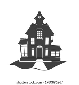 Large Mansion Home Icon - Silhouette Vector Illustration Art